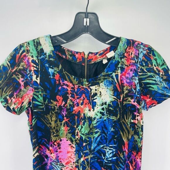 Japna Women's Shift Dress Forest Jungle palms Pattern Blouson Mini Multicolor Si - Picture 7 of 11